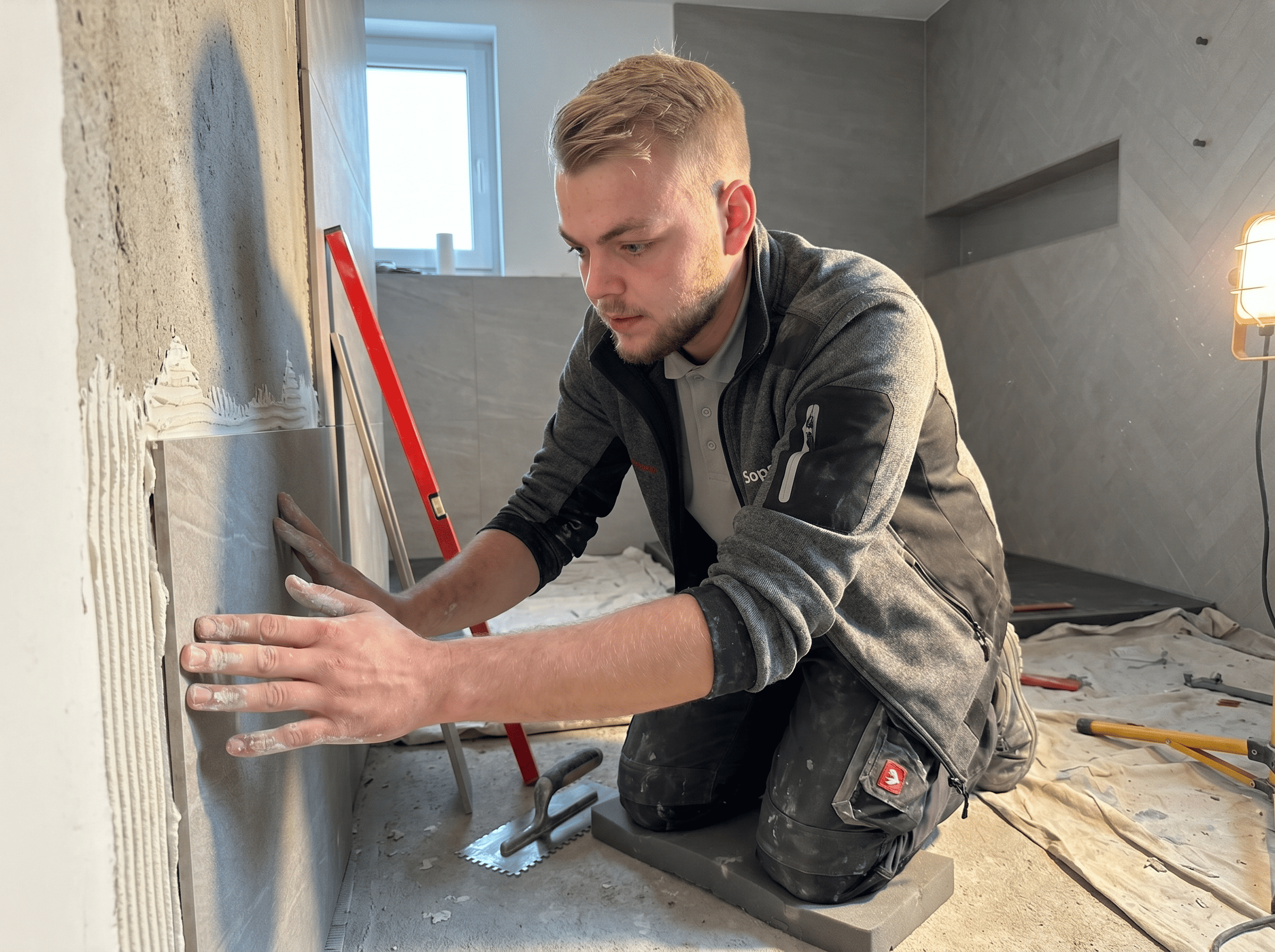 Detail: Fliesenverlegung an der Wand